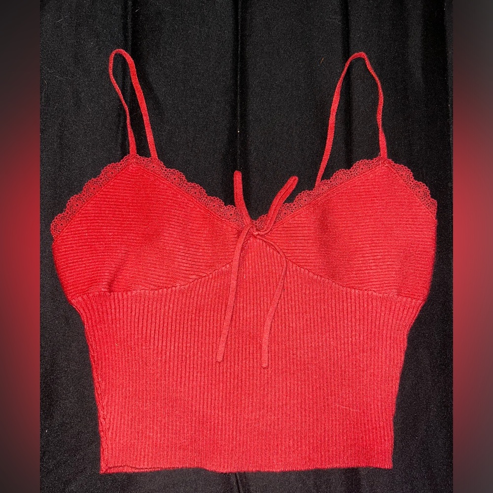 la hearts cropped lace cami with bow nwot